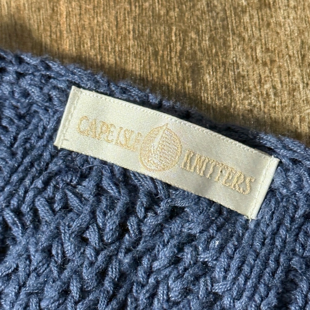 Cape Isle Knitters Vintage Women's Fisherman V Neck Cable Knit LS Sweater,Blue,L - Picture 2 of 11